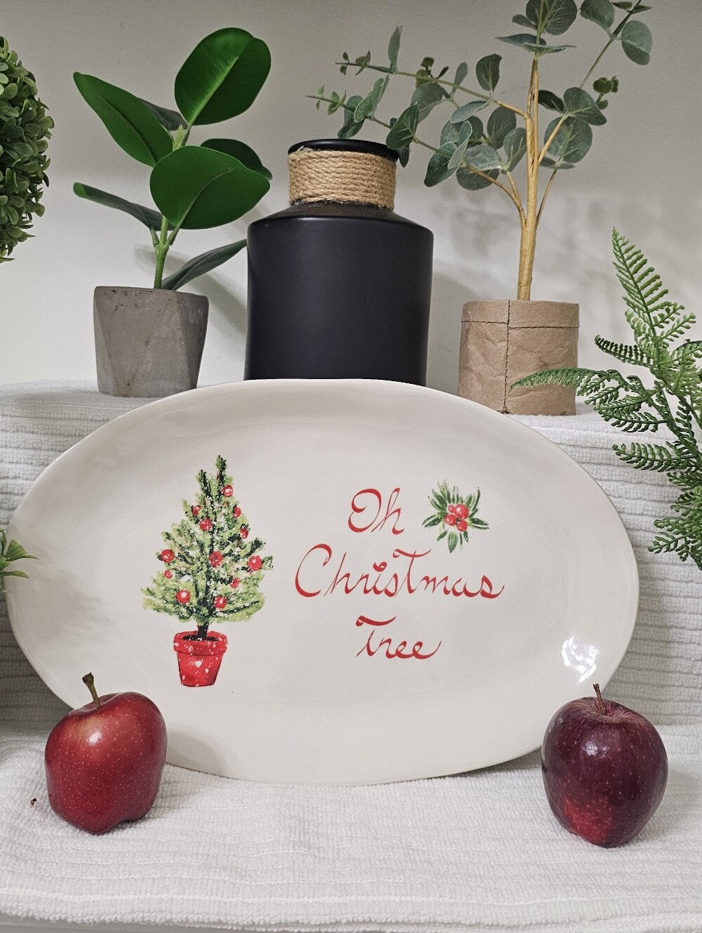 NEW! CREATIVE Co-Op Oh Christmas Tree Decorative Serving Oval Platter.